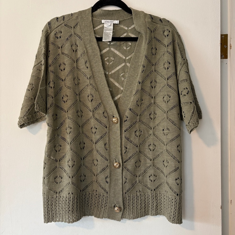 Chicos Short Button-down Cardigan women’s Size 3 Washed Sage Green XL